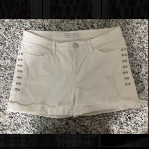 Rock & Republic Distressed White Denim Shorts with Stud Detail